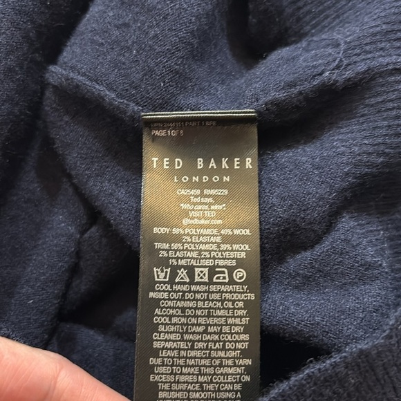 Ted Baker Metallic Trim Wool Blend Navy Crewneck Sweater - Picture 8 of 9